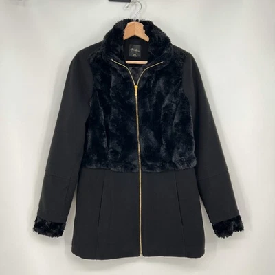 Casaco Thalia Sodi pele sintética feltrado médio preto com zíper macio vegano jaqueta Sherpa - Imagem 1 de 4