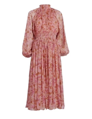 byTiMo women's high neck midi dress size L / AU 12-14 pink garden boho chiffon - image 1 of 4