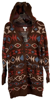 Cárdigan suéter con capucha frontal con botones jacquard Denim & Co. para mujer S marrón A383626 Foto 1 de 4