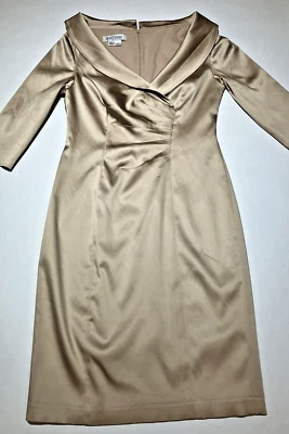 Kay Unger Нью-Йорк винтажный 3/4 рукав платье размер 6 золотой/бронзовый v шеи официальный - Изображение 1 из 4