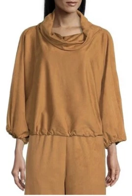 Top Bryn Walker cuello capucha para mujer talla grande 3X marrón elástico imitación gamuza HECHO EN EE. UU. Foto 1 de 4