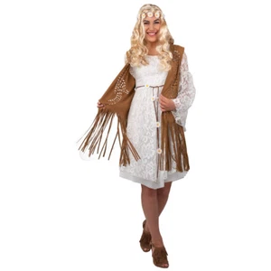 Fransenweste für Damen 70er Jahre Hippie Weste mit Fransen Ärmellose Jacke Braun - Bild 1 von 5