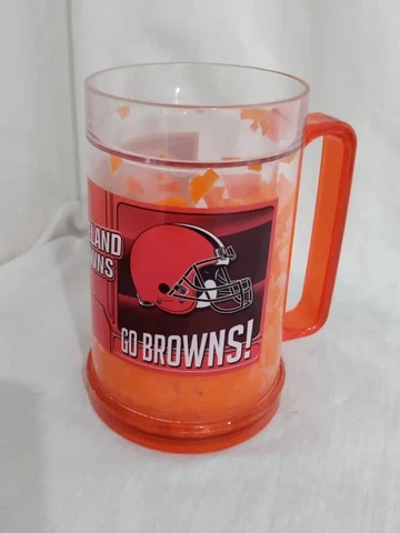 NFL Licensed Logo Football Cleveland Browns Thick Plastic Mug Cup Orange Confeti Cover