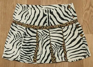 Little Mass White Black Zebra Velveteen Skirt Size 12 Tan Brown Leopard Pleated - Picture 1 of 1