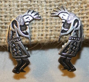 TOMMY SINGER STERLING SILVER KOKOPELLI CLIP ON EARRINGS SIGNED "T(" - Picture 1 of 9