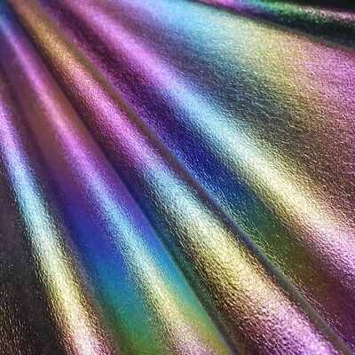 Iridescent Oil Slick Stretch Tissue Foil Fabric 60" By The Yard On Black Net - Image 1 of 4