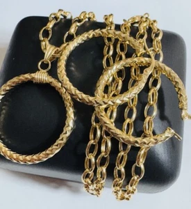 18K 750 Fine Real Gold 19.5”/20” long Hoop Loop Earring & Necklace 3.5mm 7.1g - Picture 1 of 24