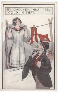 By Gad Yew Must be Cold, Woman & Old Man, Risque Sexy Comic Vintage Postcard - Picture 1 of 2