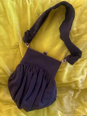 Slouchy 40s COCOA BROWN WOOL FELT  ART DECO PURSE Brass Frame/ONE STRAP EUC - Image 1 of 4