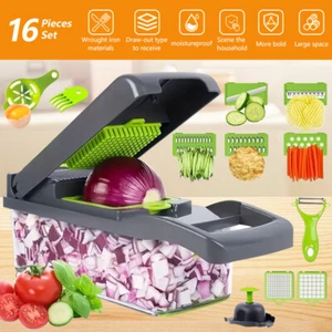 16-in-1 Kitchen Vegetable Fruit Chopper Cutter Food Onion Veggie Dicer Slicer - Picture 1 of 21
