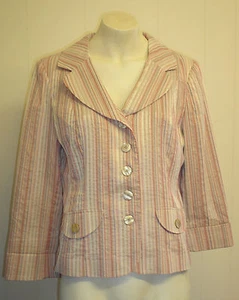 VINTAGE!! FAB!! Pinstriped Cream, Blue, Pink, Mix Jacket From Viyella - Size 10. - Picture 1 of 4