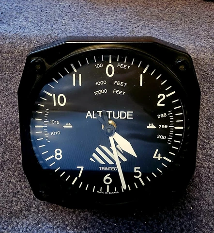 TRINTEC Airplane Altimeter Inspired Black Quartz Wall Clock Made In Canada, Runs Cover