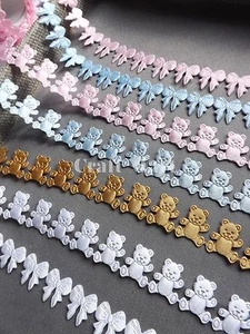 VINTAGE satin Teddy bear lace ribbon CRAFTS card gift Baby shower NEW- per Yard - Picture 1 of 30
