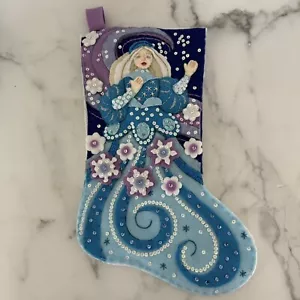 Bucilla Christmas Stocking Snow Angel COMPLETE Felt Sequins Beads Blue Purple - Picture 1 of 7