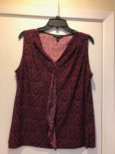 ROZ & ALI ~ Paisley Print Sleeveless Ruffle Front Blouse (Large) Career - Picture 1 of 1
