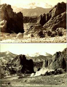 RPPC Lote de 2 Jardín de los Dioses Colorado Foto Real Postal Herradura Pikes Pk - Imagen 1 de 5