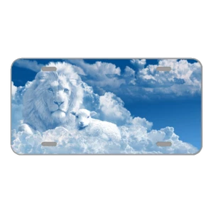 Custom Personalized License Plate With A Lion And Sheep In Clouds Add Names - Picture 1 of 1