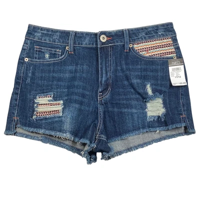 Шорты женские Rue21 11/12 синие искусственно состаренная джинсовая ткань с высокой талией вышитые карманы - Изображение 1 из 4