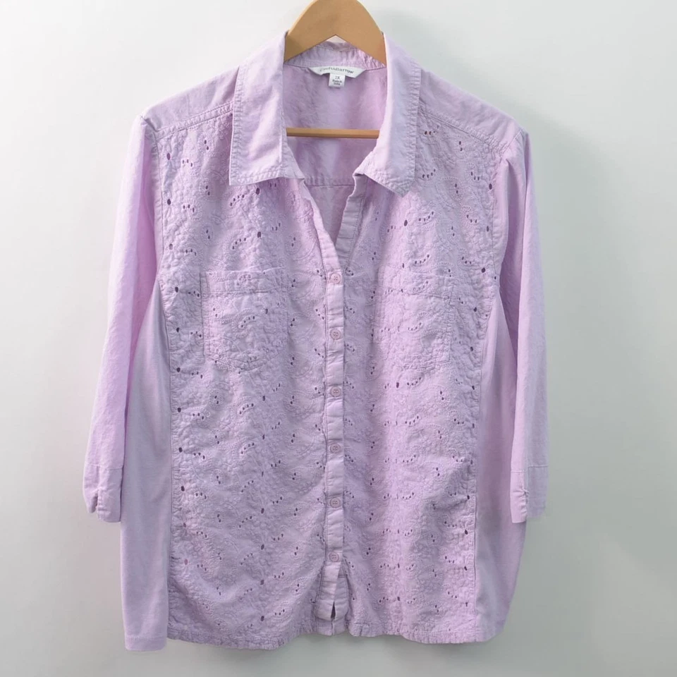 Croft & Barrow Button-Up Shirt Womens 2X Purple Eyelet Embroidered Pockets - Image 1 of 4