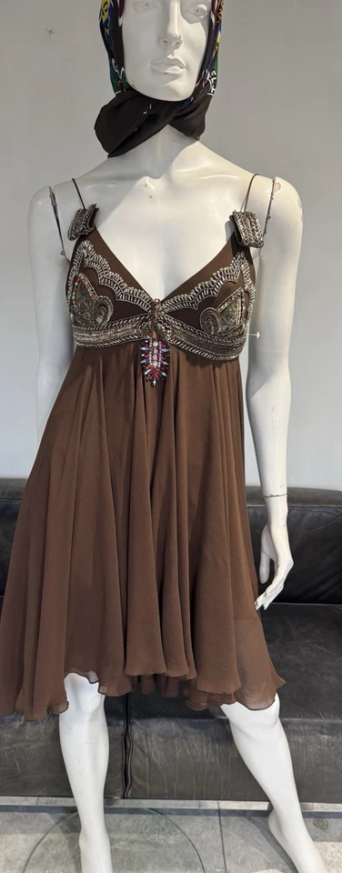 Matthew Williamson Brown Silk dres collecters UK 10  With Ethnic Embellishment - Image 1 of 4