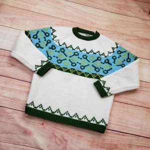 Vintage Macys Pullover Damen Medium weiß blau grün Fair Isle Strick 80er - Bild 1 von 10