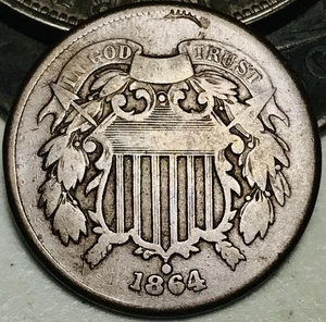 1864 Two Cent Piece 2C Civil War Date Large Motto US Copper Coin CC28427 - Picture 1 of 4