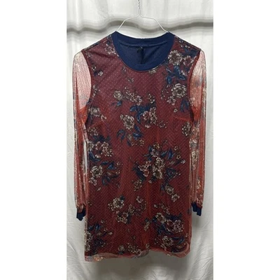 Be Bop Juniors Red Navy Overlay Mesh Dress Sheath Size XXS Long Sleeve Mini NEW - Image 1 of 4