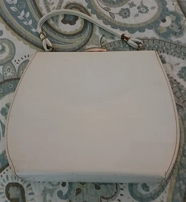 Vintage  MOD 1960s  NATURALIZER Frame HAND BAG PURSE Patent White Top Handle - Image 1 of 4