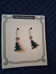 Cherry Valley Designs, Kupfer Emaille Pinienbaum Ohrringe, Neu - Bild 1 von 3