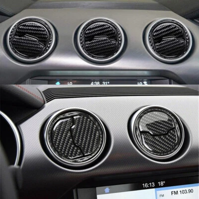 Real Carbon Fiber Interior Air Vent Outlet Trim Cover For Mustang Ford 2015-2020 - Imagem 1 de 4