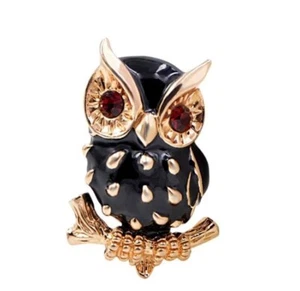 Owl Brooches Black Enamel Women Jewelry Animal Bird Pin Brooch Blouse Coat Pins - Imagen 1 de 24