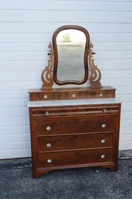 Empire Late 1800s Tall Chest of Drawers with Tilted Mirror 3703 - Image 1 of 4