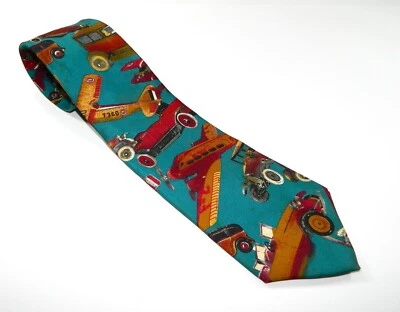 Men's WINDSOR Silk NECKTIE Tie MADE USA VINTAGE AIRPLANES & ANTIQUE CARS - Image 1 of 3