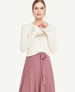 Ann Taylor - LARGE Winter White Cream Ruffle Cuff Wool Cashmere Sweater $90 (39) - Picture 1 of 4