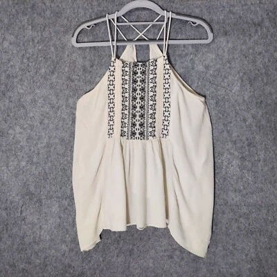 Túnica Abercrombie Fitch S Ligera Gasa Arrugada Bordada Correa Boho Dividida Foto 1 de 4