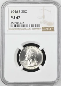 1946 S Quarter Dollars Silver Coinage NGC MS-67 - Picture 1 of 2