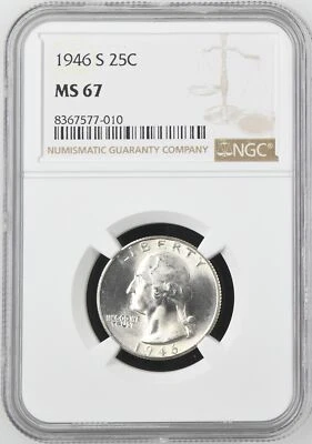 1946 S Quarter Dollars Silver Coinage NGC MS-67 - Image 1 of 2
