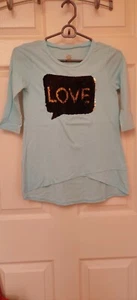 Girls 3/4 Sleeve Hi Low Flip Sequin "Love" Shirt Top Size 10/12 M Total Girl TG - Picture 1 of 4
