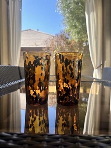 Juego de 2 vasos soplados a mano con caparazón de tortuga, estilo Murano, 6,5”x3,5”, excelente - Imagen 1 de 5