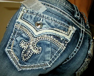 Women's Rock Revival Rima EASY Embellished Skinny Jeans Waist Band Sizes 27, 31 - Picture 1 of 11