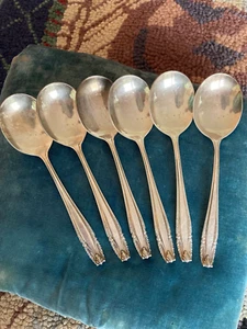 6 Wallace STRADIVARI Sterling Silver ROUND Cream Soup Spoons 6" LOT OF 6 Vintage - Picture 1 of 5