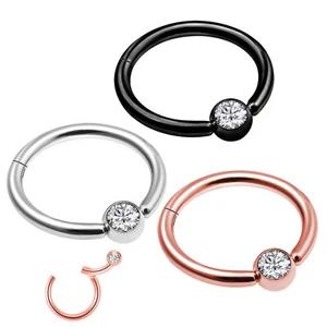 1Pc CZ Ball Septum Hinged Clicker Surgical Steel Nose Ring Hoop Tragus Earrings - Picture 1 of 10