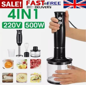 4 in 1 Hand Blender Food Mixer Stick Set Processor Electric Whisk Chopper Fruit - Picture 1 of 13