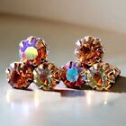 Vintage Weiss AB Rhinestone Earrings Clips Prong Set Signed