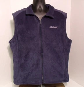 Columbia Fleece Sweater Vest  Full Zip Solid Polyester Navy Blue SZ LG  VGC - Picture 1 of 2