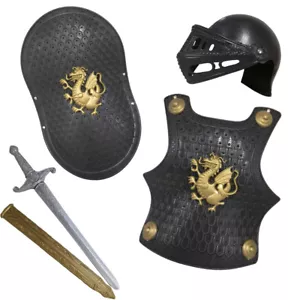 Neuheit Riese Kinder Ritter Rüstung Gladiator Soldat 4-teiliges Kostümset schwarz - Bild 1 von 7