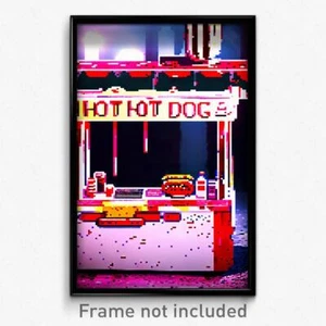 Pixel Art Poster - Damaged Hot Dog Stand (8 Bit Psychedelic Video Game Print) - Picture 1 of 1
