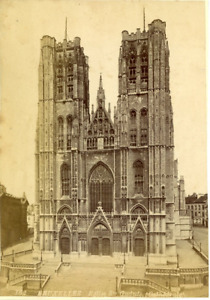 Belgique, Bruxelles, Eglise Sainte Gudule (Cathédrale)  Vintage albumen print. 