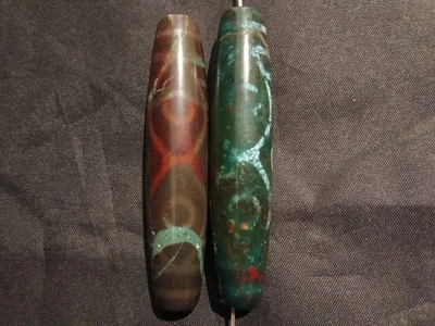 2 piezas cuentas raras tibetanas antiguas naturales de ágata Dzi *6 ojos de dragón* NN027 Foto 1 de 4