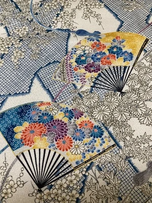 @@scraps, tela de seda kimono japonés / base blanca, azul oscuro J10 Foto 1 de 4